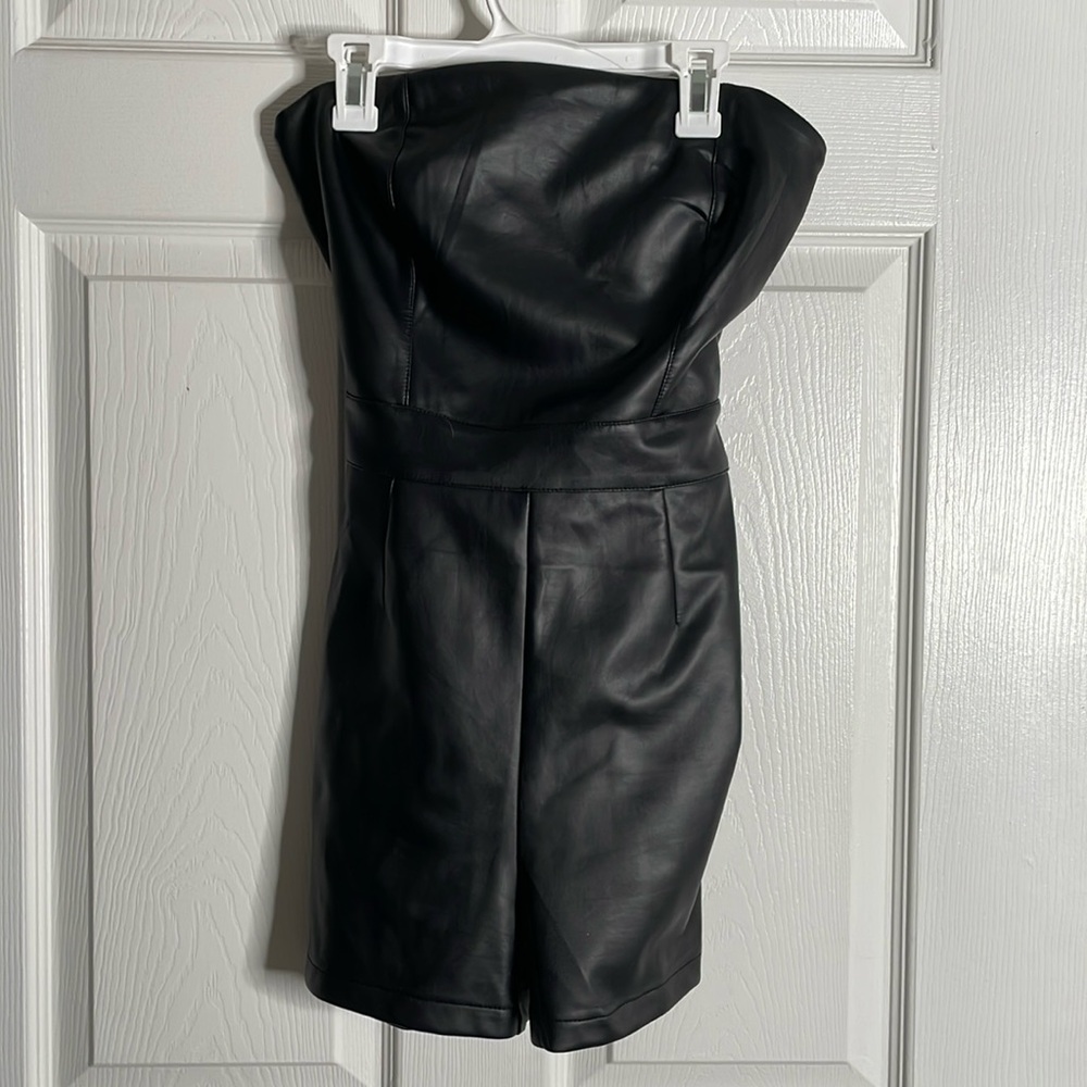 Have strapless pleather romper